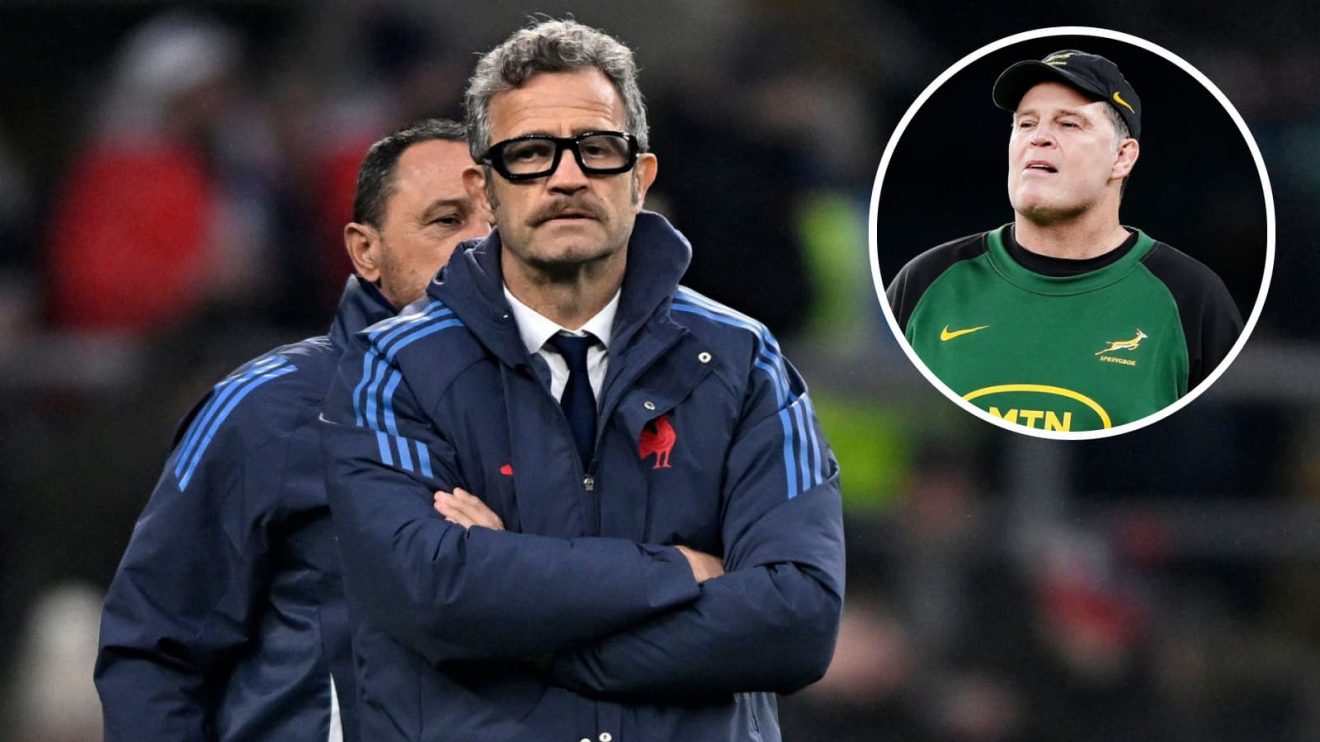 France head coach Fabien Galthie and Springboks boss Rassie Erasmus (inset).