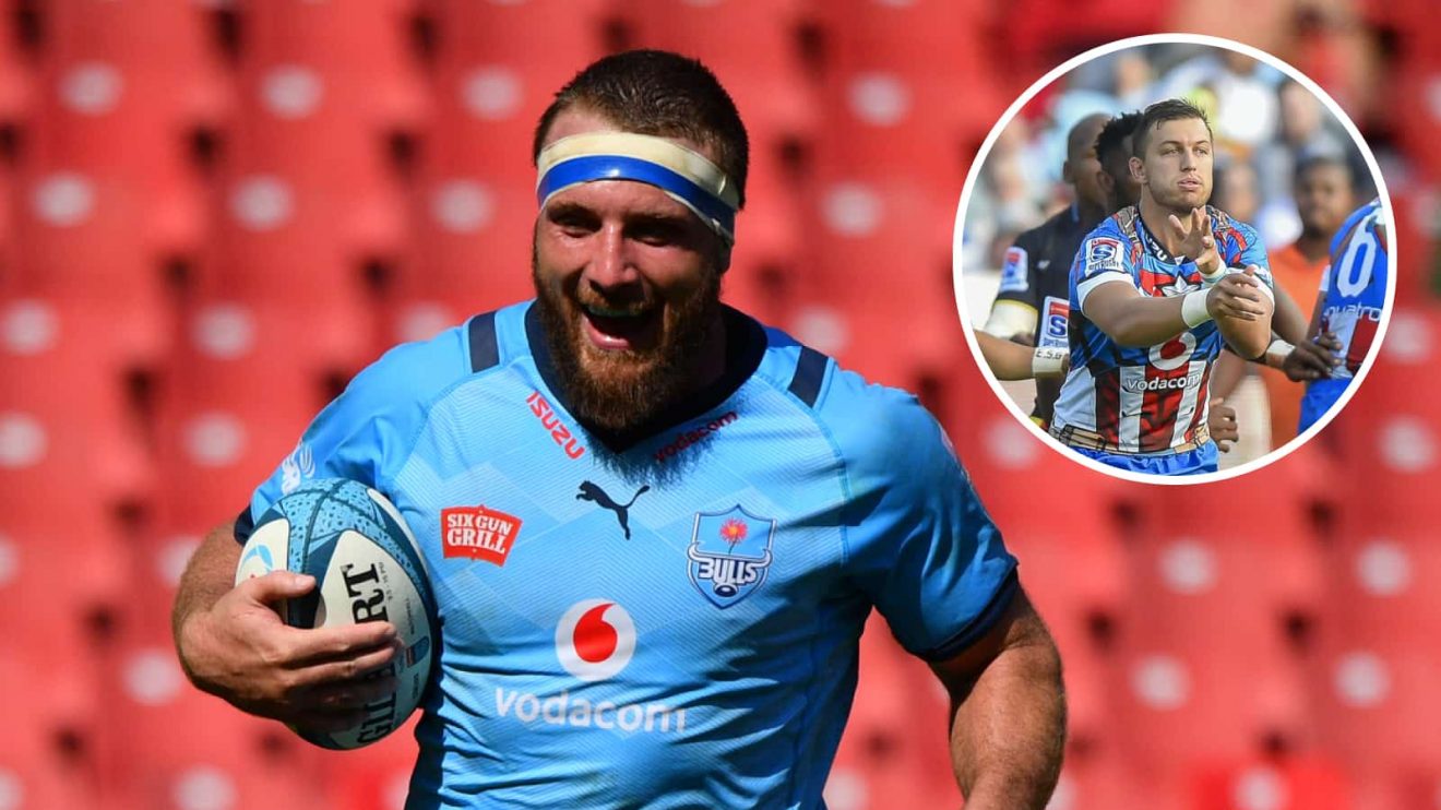 Bulls prop Gerhard Steenekamp and an insert of Handre Pollard. (image credit Blue Bulls Rugby)