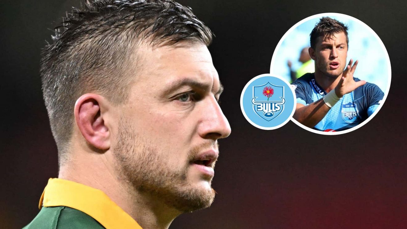 Springboks fly-half Handre Pollard and an insert of him playing for the Bulls.