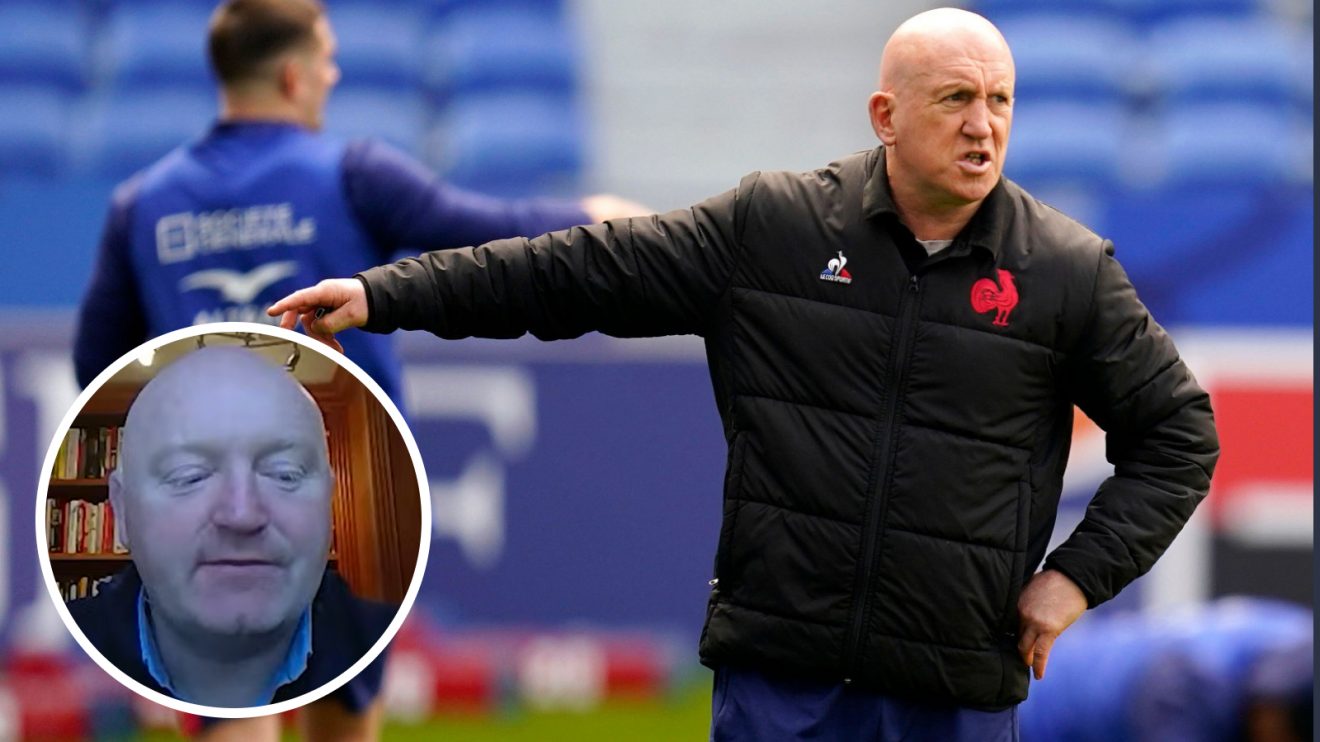 France defence coach Shaun Edwards and former Ireland hooker Bernard Jackman (inset).