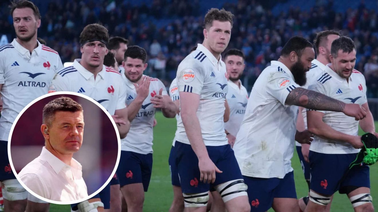 France players after beating Italy in the 2025 Six Nations and Ireland legend Brian O'Driscoll (inset).
