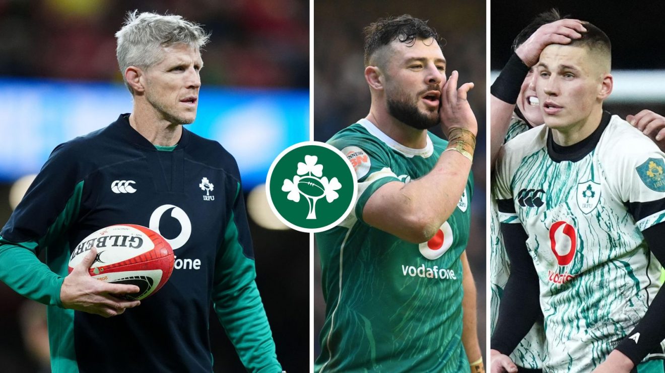 A three pannell image of Simon Easterby, Robbie Henshaw and Sam Prendergast