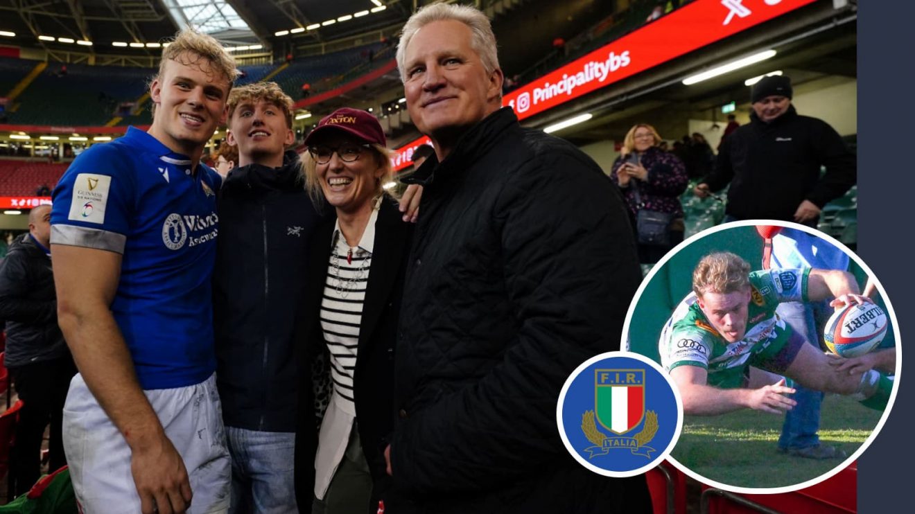 Italy and Benetton wing Louis Lynagh, son of Michael, with his family.