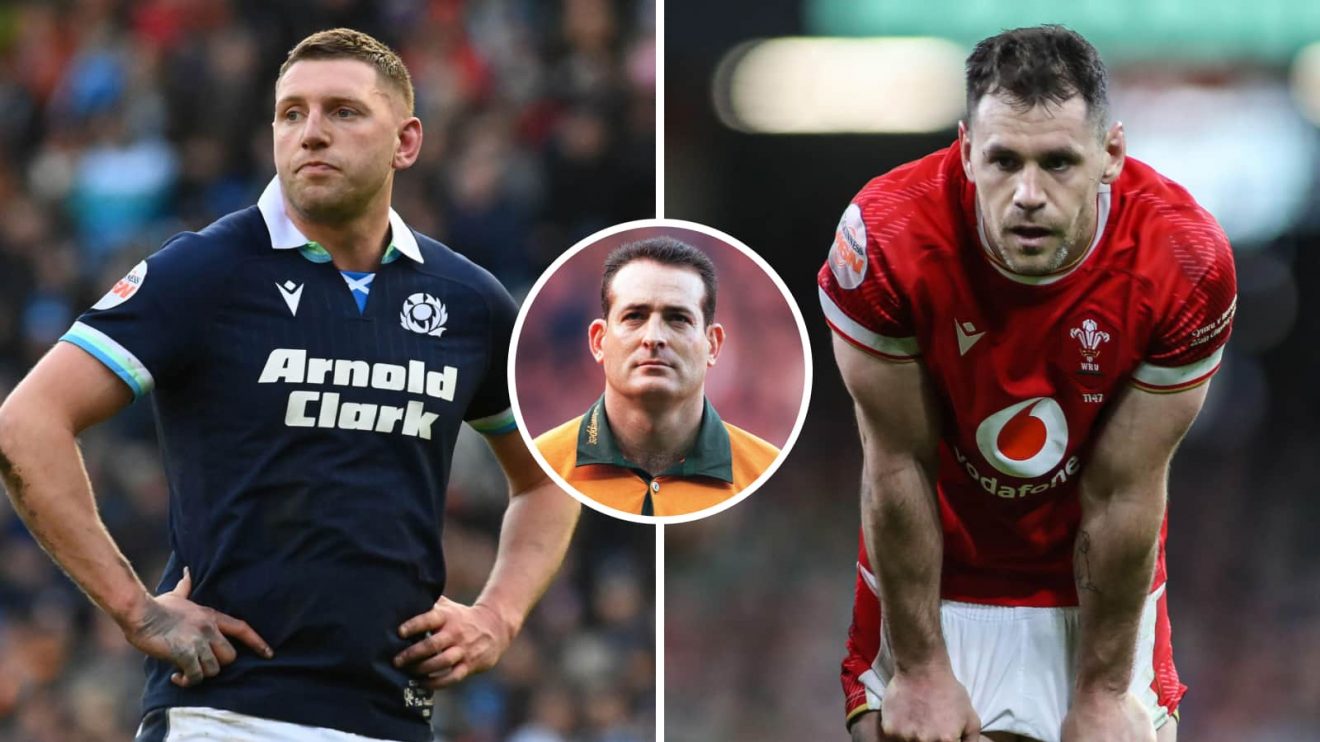 Split image of Scotland captain Finn Russell, Wallabies legend David Campese and Wales' Tomos Williams.