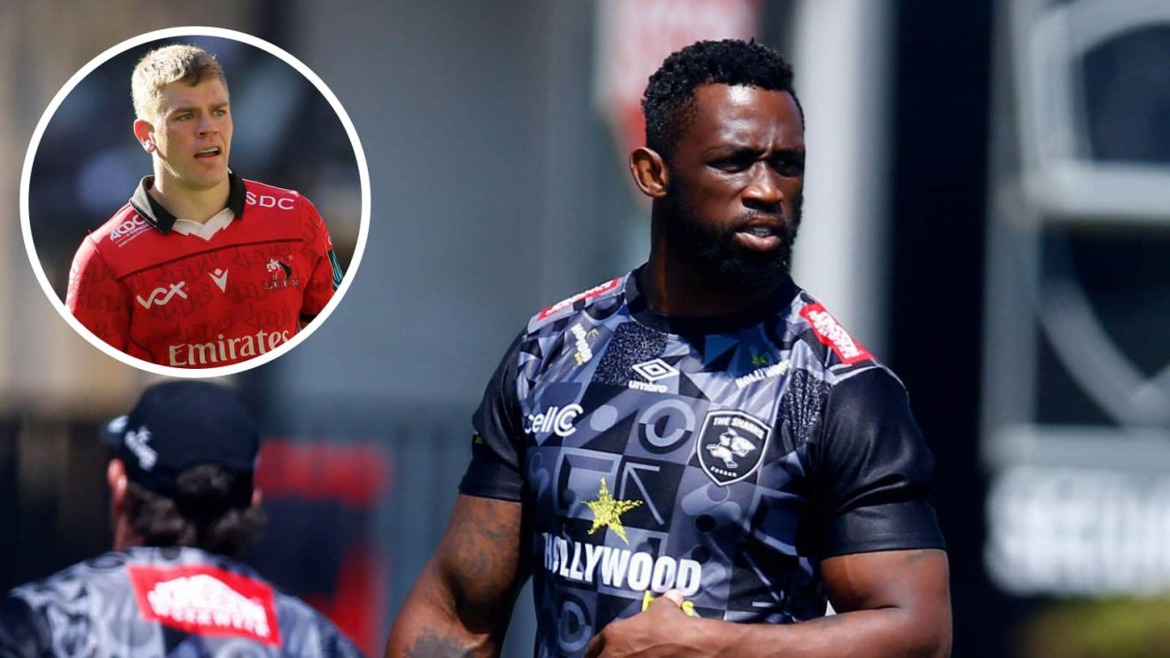 Sharks captain Siya Kolisi and an insert of Lions scrum-half Morne van den Berg.