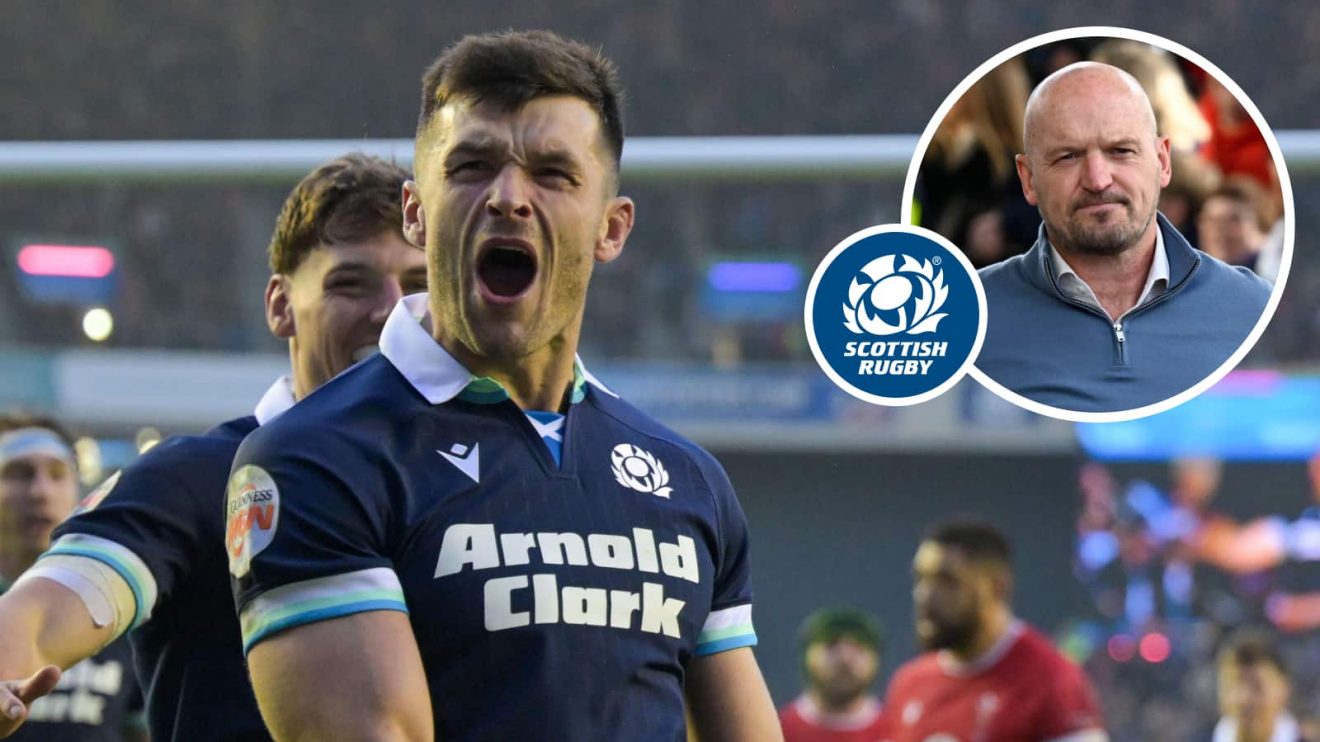 Scotland full-back Blair Kinghorn during the Six Nations match against Wales and head coach Gregor Townsend.