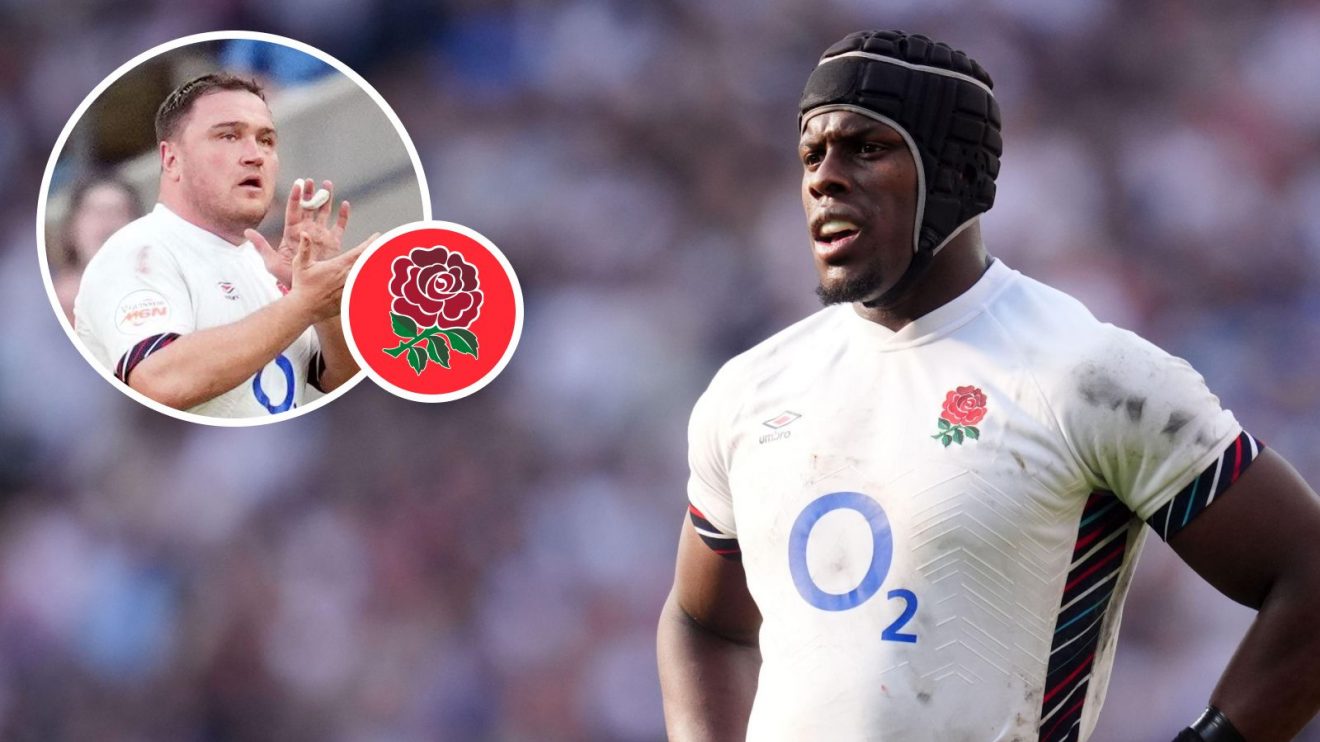 A two layered image of Maro Itoje and Jamie George against Italy