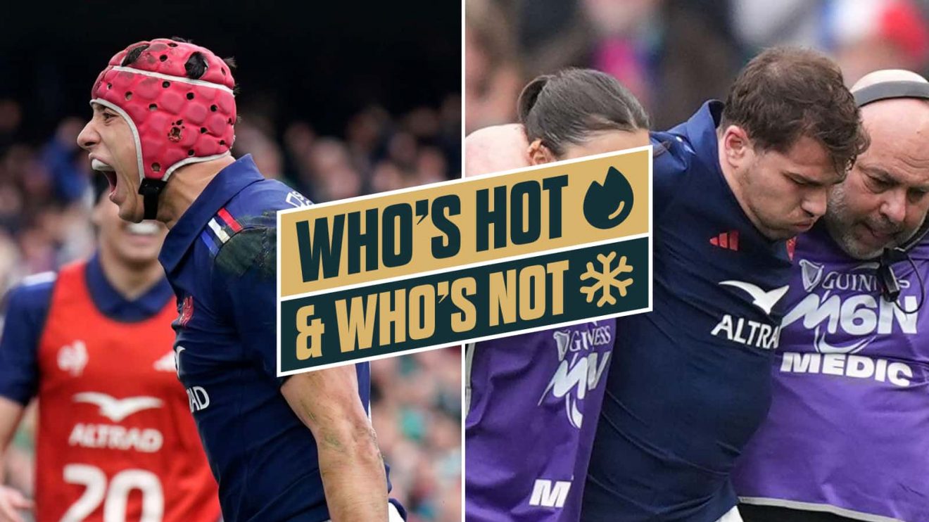 France's Louis Bielle-Biarrey and Antoine Dupont during the 2025 Six Nations.