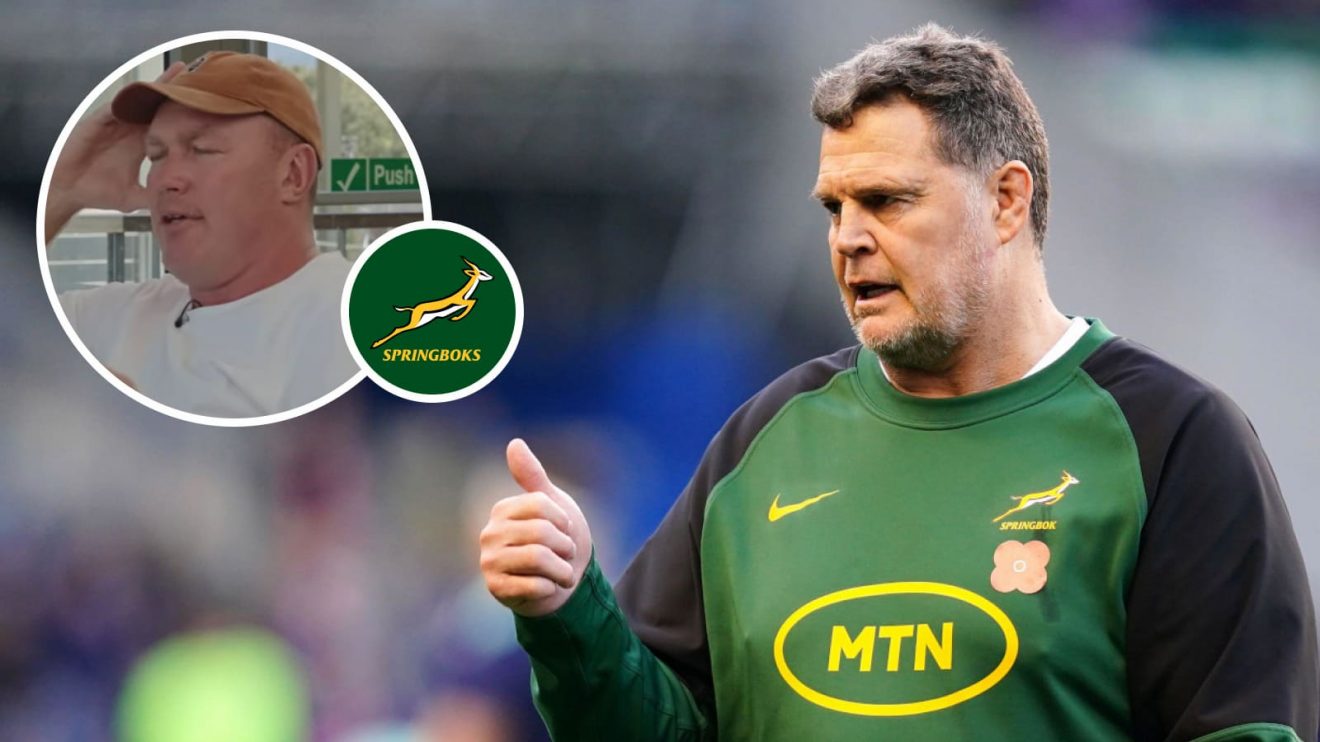 Current Springboks head coach Rassie Erasmus and former Test back-rower Schalk Burger (inset).