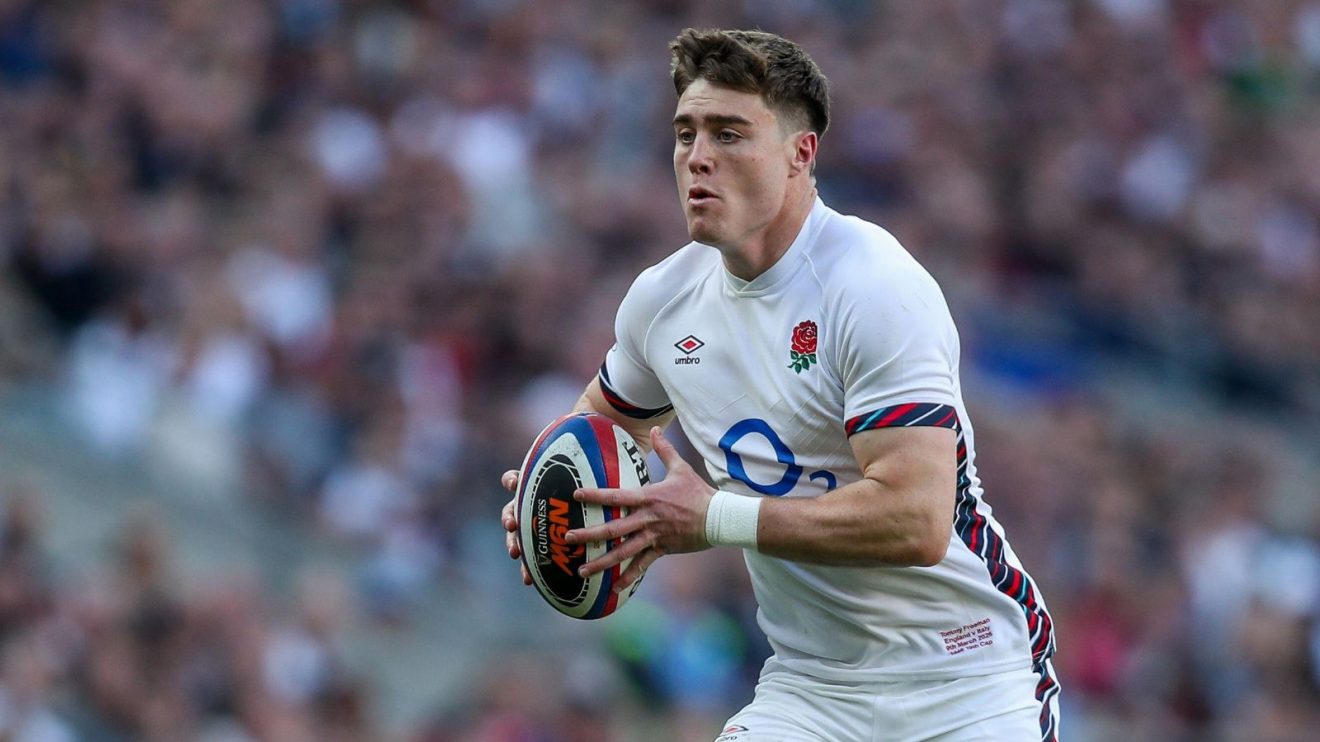 Tommy Freeman carrying the ball into contact against Italy in the 2025 Six Nations