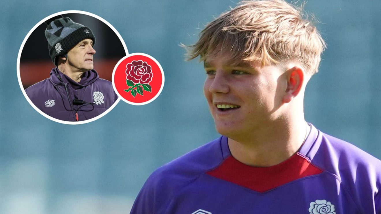 England flanker Henry Pollock and an insert of U20s coach Mark Mapletoft.