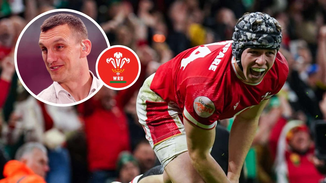 Wales winger Tom Rogers and an insert of Sam Warburton (