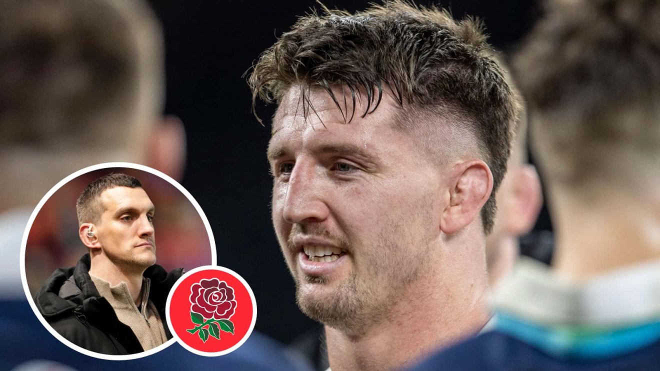 England flanker Ben Curry and an insert of Sam Warburton.