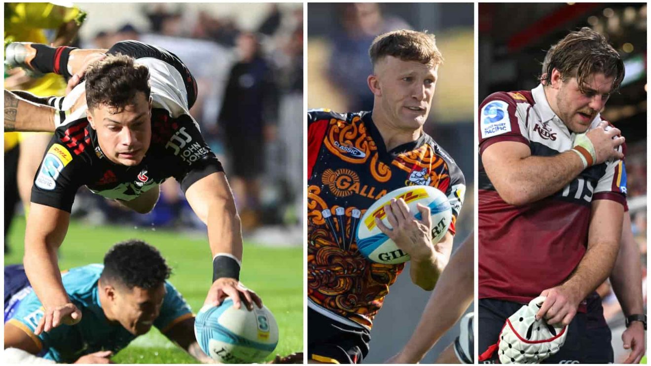 Crusaders Macca Springer, Chiefs star Damian McKenzie and Reds flanker Fraser McReight.