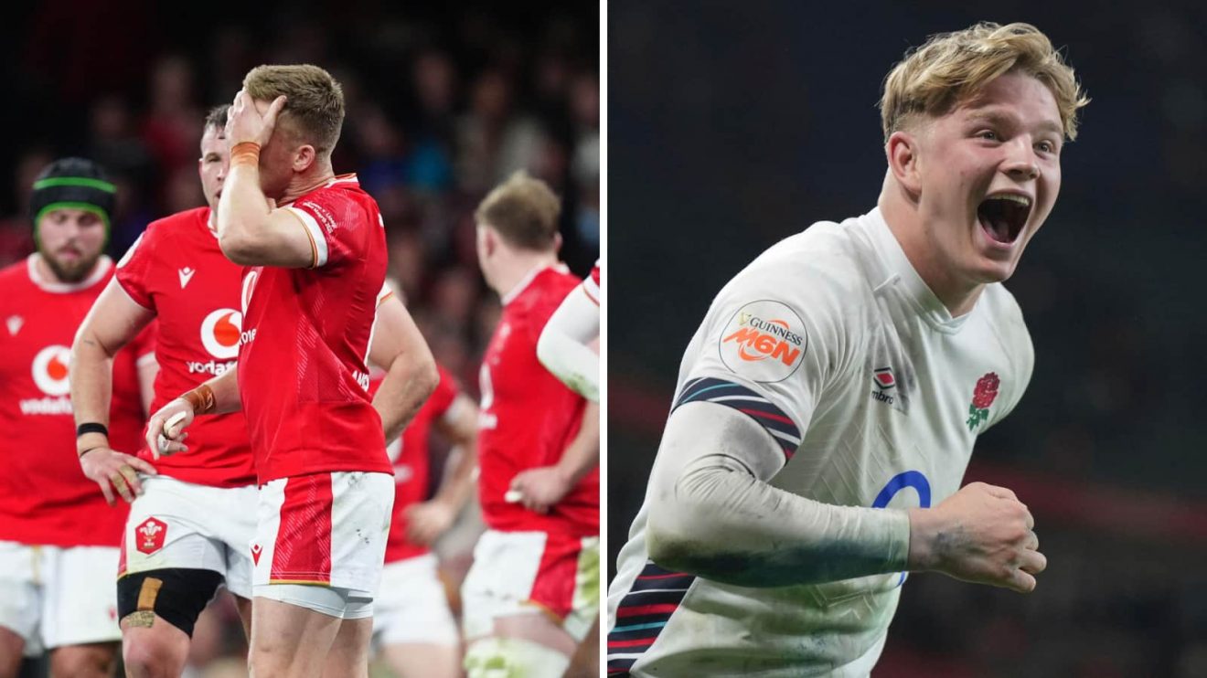 Wales' Gareth Anscombe and England's Henry Pollock.