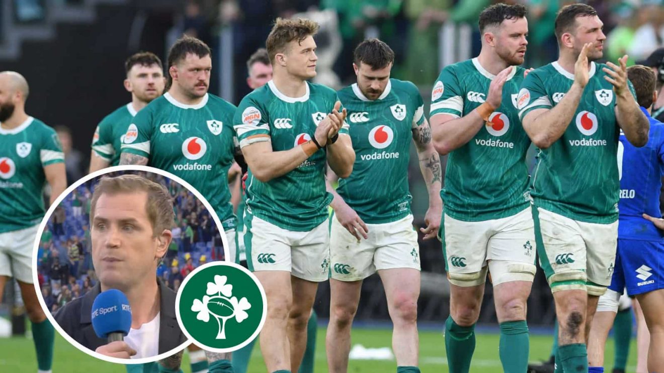 Ireland players applaud fans after victory over Italy in Six Nations, and former number eight Jamie Heaslip (inset).