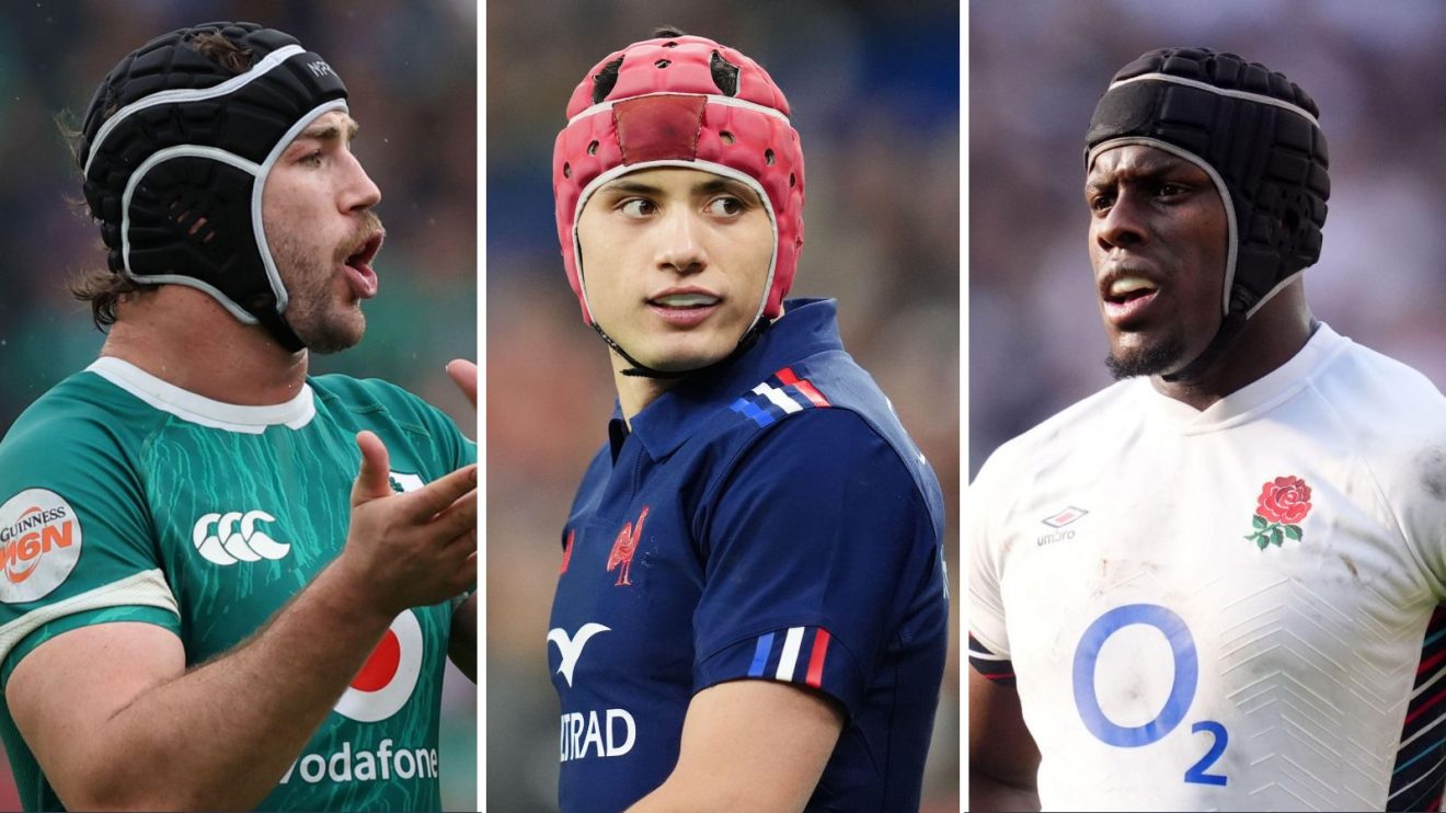 A three pannell image of Caelan Doris, Louis Bielle-Biarrey and Maro Itoje