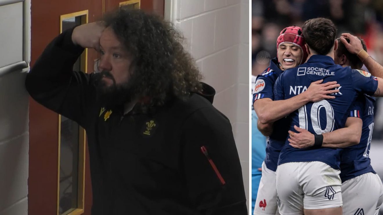 Ex-Wales prop Adam Jones and France's Louis Bielle-Biarrey and Romain Ntamack.