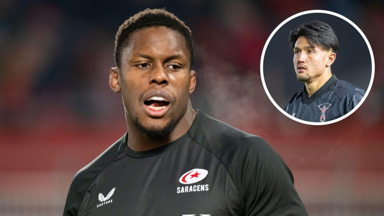 A two layered image of Maro Itoje and Marcus Smith