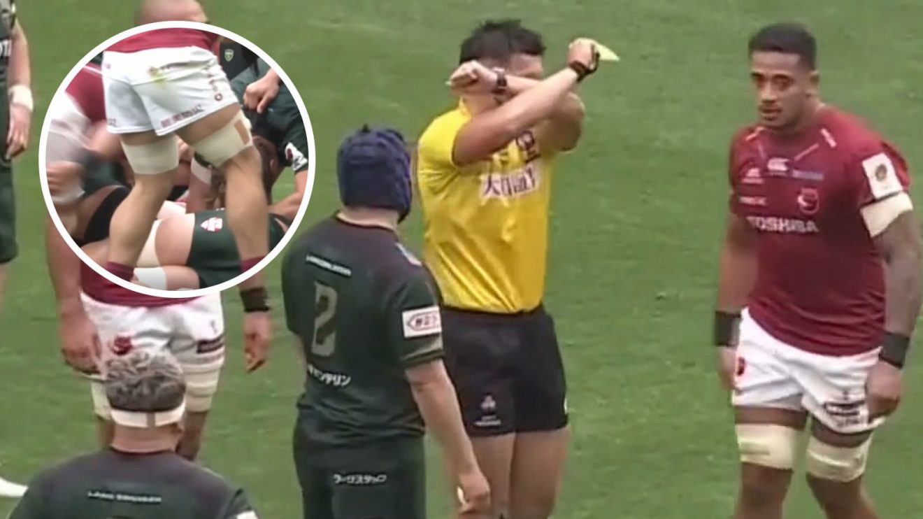 Ex-All Black Shannon Frizell yellow carded after a nasty clearout (inset) on Wallabies centurion Michael Hooper.