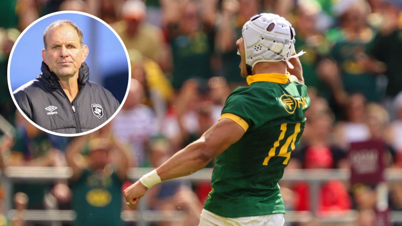 Springboks and Lions winger Edwill van der Merwe with an insert of Sharks head coach John Plumtree.