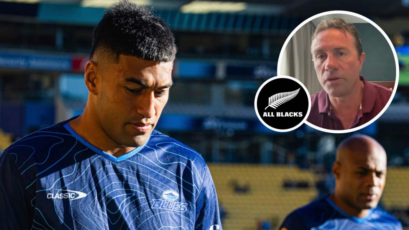Blues and All Blacks centre Rieko Ioane and ex-Test scrum-half Justin Marshall (inset).