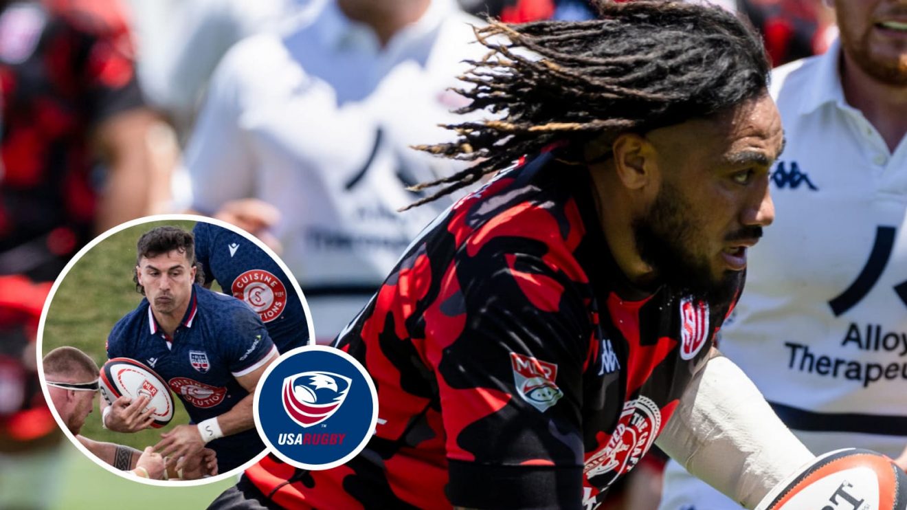 Ma'a Nonu in action for San Diego Legion and Damian Hoyland for Old Glory DC (image credit Griff Lacey and Caitlin Noone)