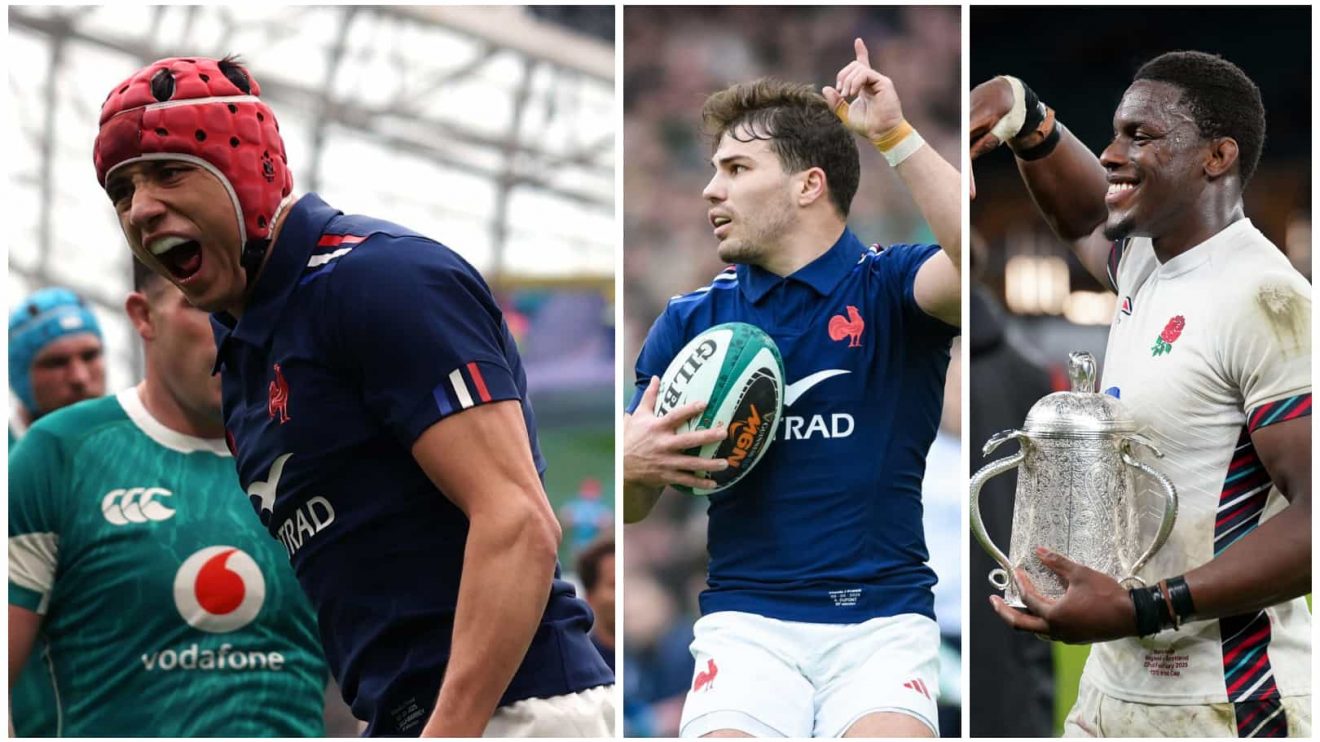 France stars Louis Biellie-Biarrrey and Antoine Dupont with England captain Maro Itoje