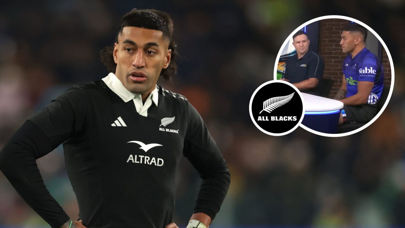 Rieko Ioane in action for the All Blacks and the centre alongside former hooker James Parsons (inset).