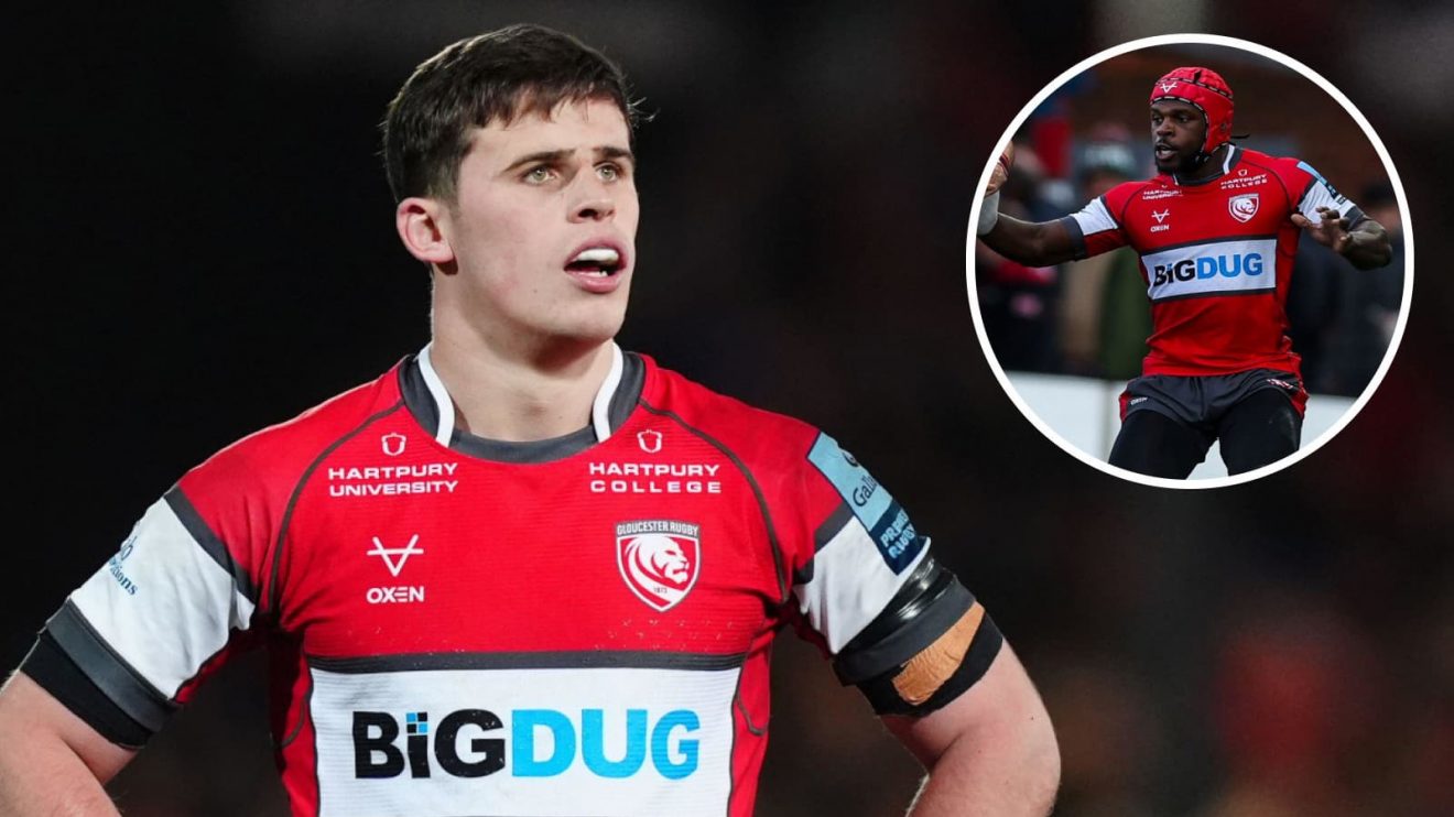 Gloucester's Seb Atkinson and Christian Wade (inset), who both scored hat-tricks against Bristol Bears.