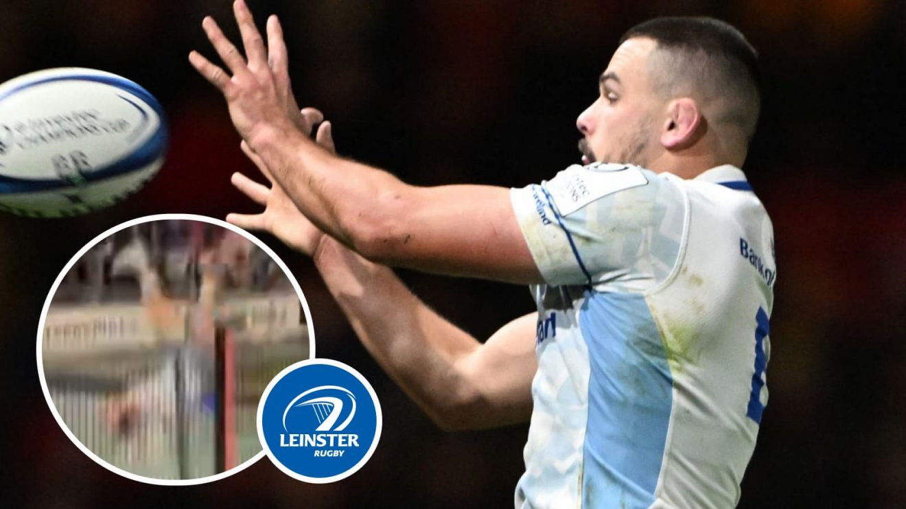 Leinster duo Max Deegan Henry McErlean both jumped into the water head first.