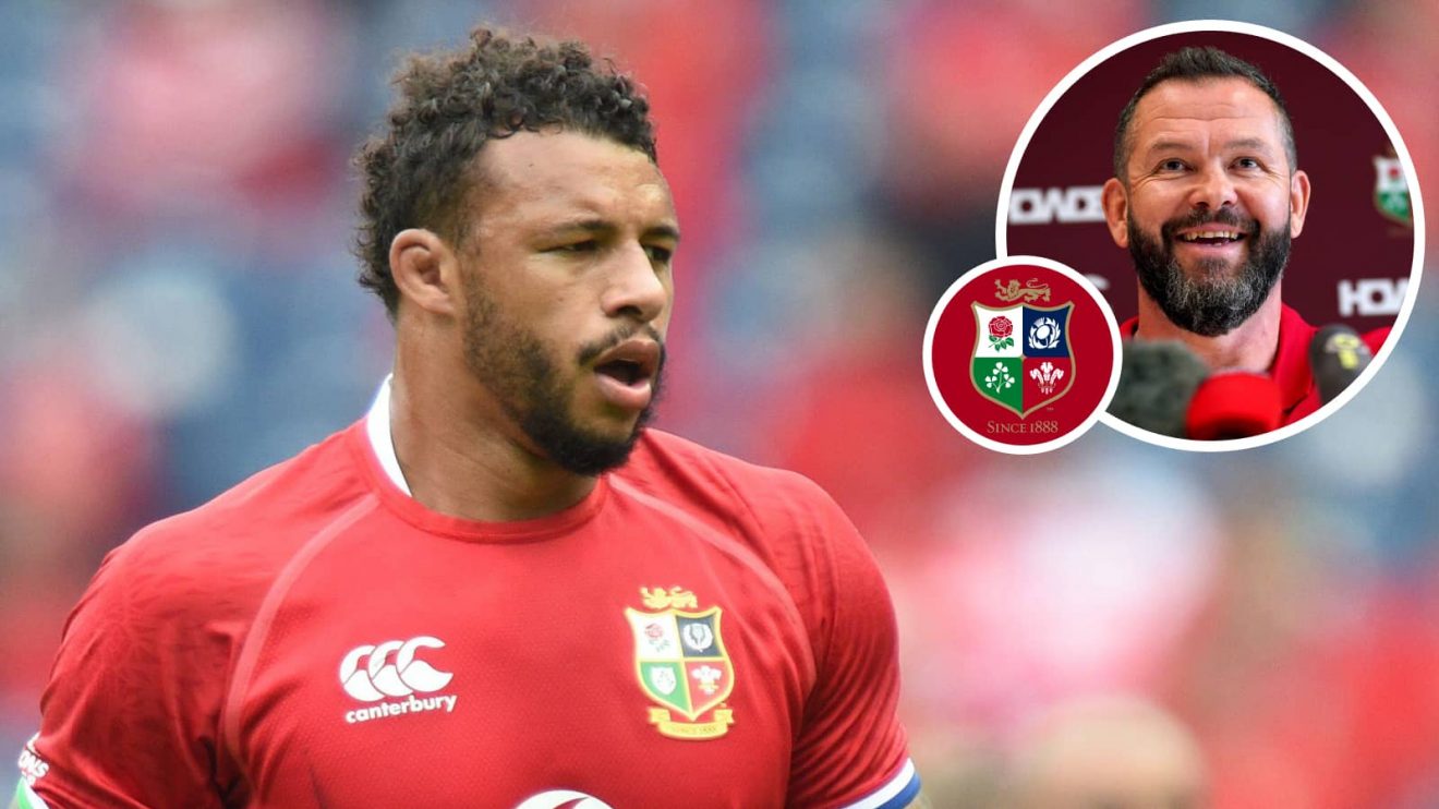 Courtney Lawes during the 2021 British and Irish Lions tour and an insert of Andy Farrell.