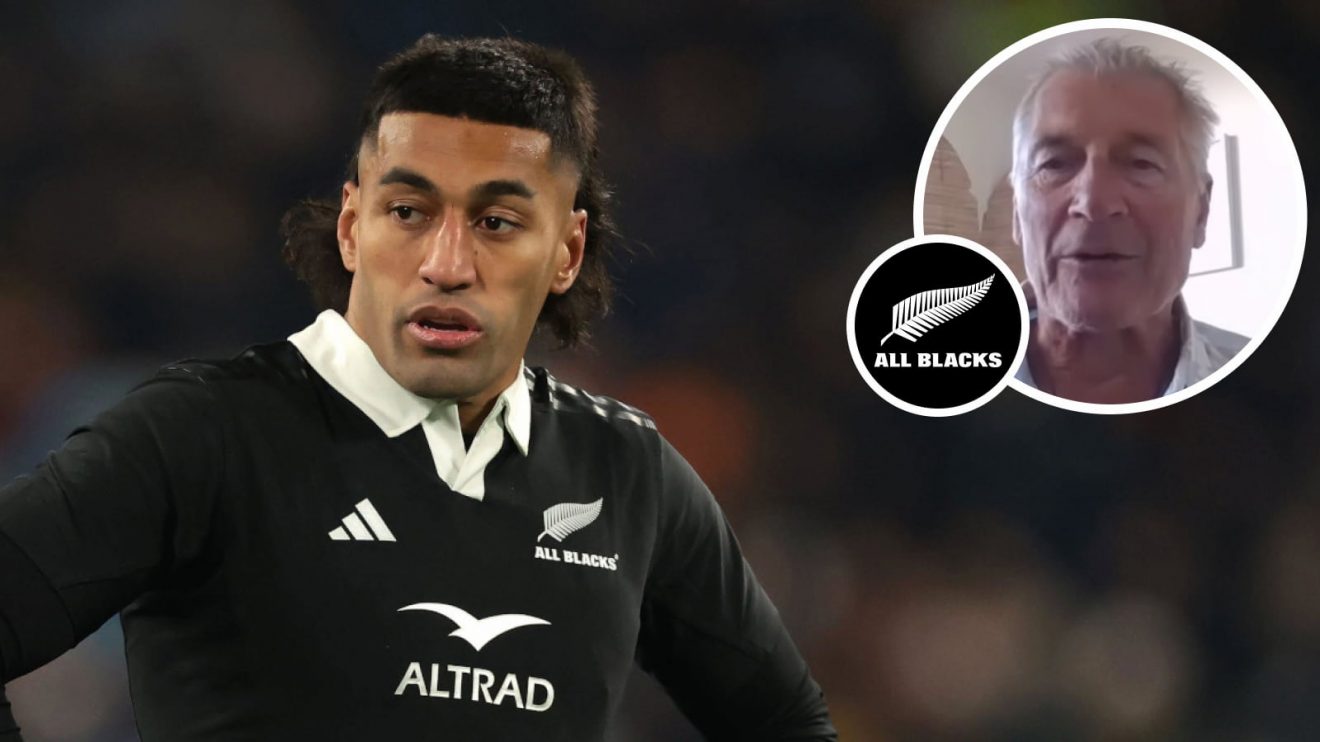 Blues and All Blacks centre Rieko Ioane and former New Zealand number eight Murray Mexted (inset).