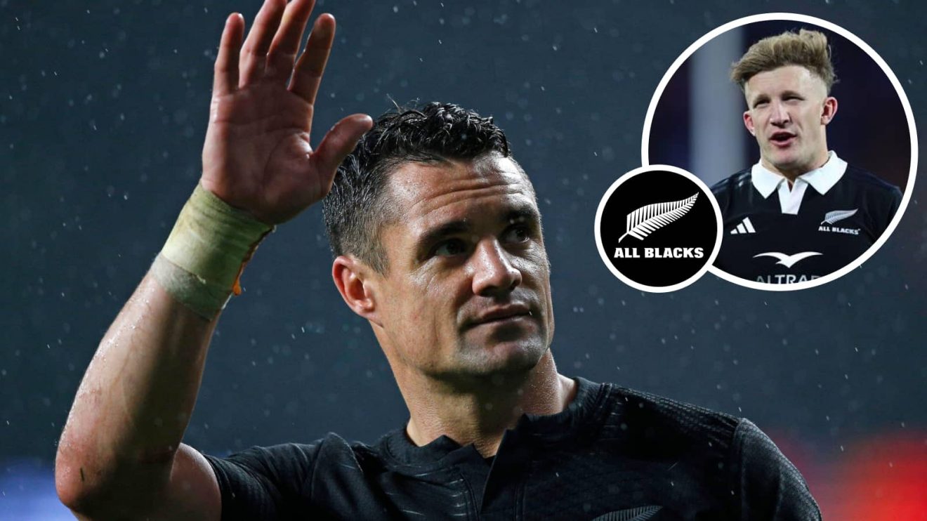 All Blacks great Dan Carter and an insert of Damian McKenzie.