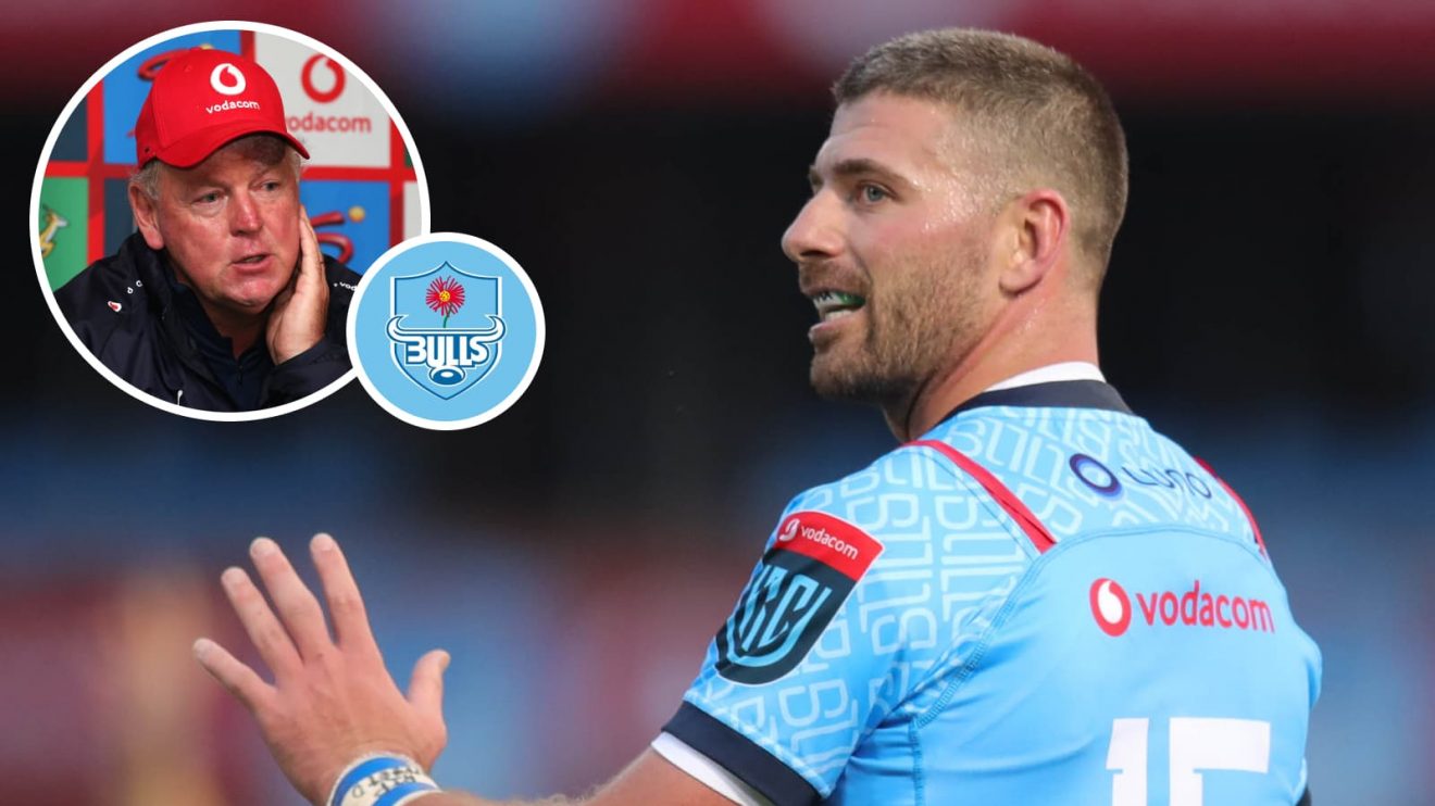 Springboks Willie Le Roux and an insert of Bulls head coach Jake White