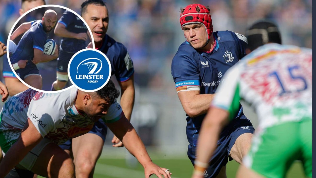 Josh van der Flier and Jamison Gibson-Park (inset) in action for Leinster against Harlequins