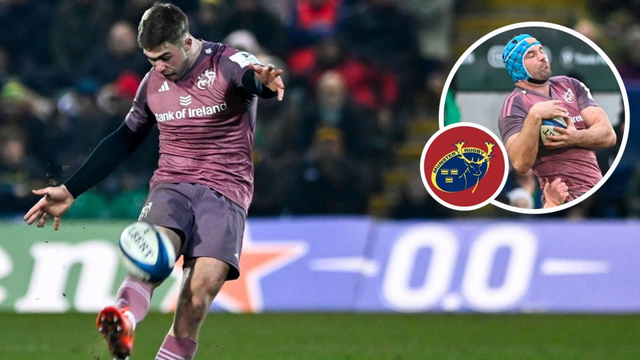 Jack Crowley and Tadhg Beirne (inset) in action for Munster.