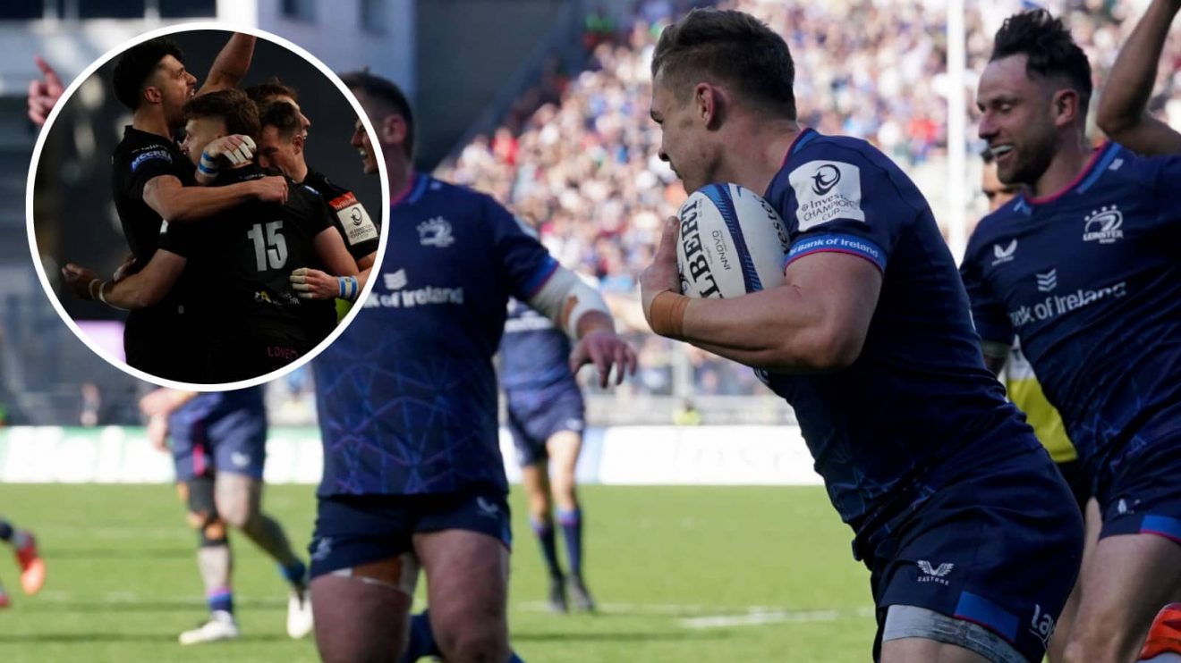 Leinster and Glasgow Warriors (inset) celebrate after winning their Champions Cup ties.