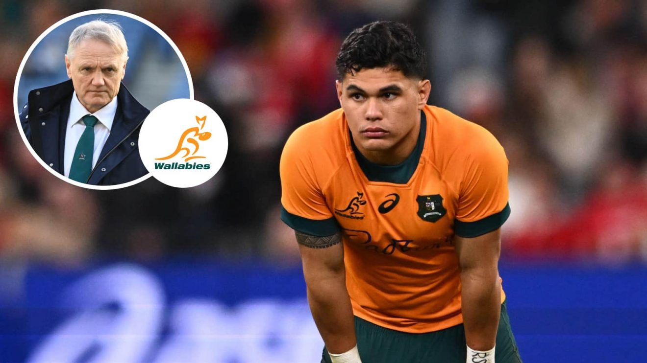 Wallabies fly-half Noah Lolesio and an insert of Joe Schmidt.