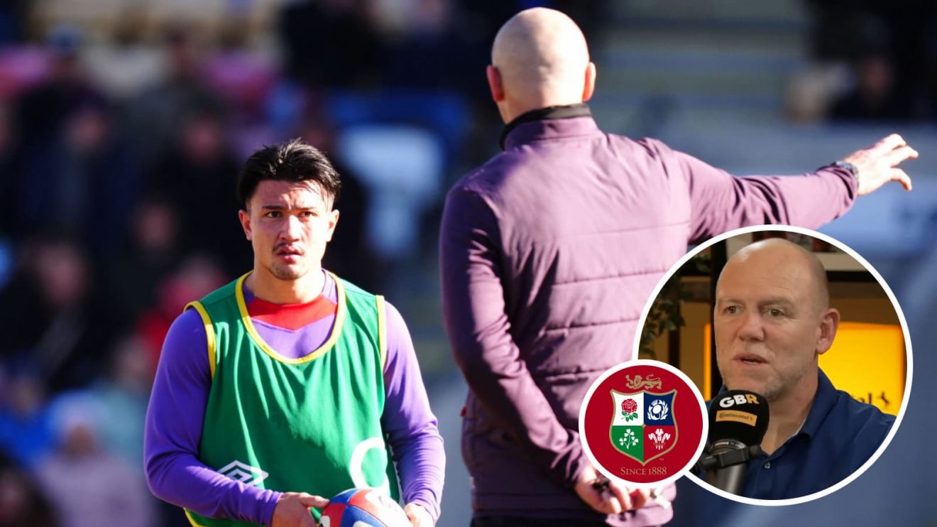 Steve Borthwick giving Marcus Smith instructions, and England great Mike Tindall (inset).