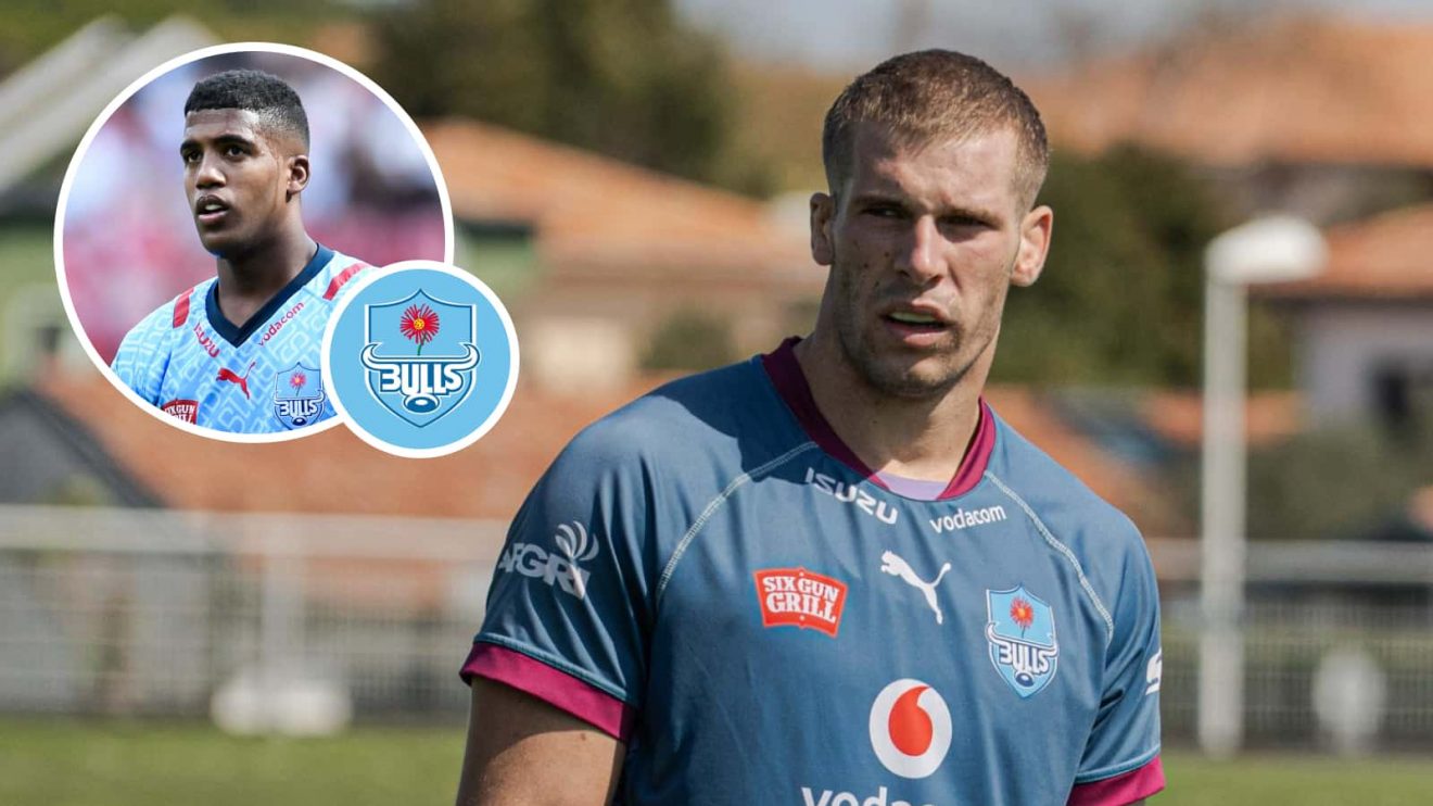 Cameron Hanekom and an insert of Canan Moodie. (Image credit: Blue Bulls Rugby)