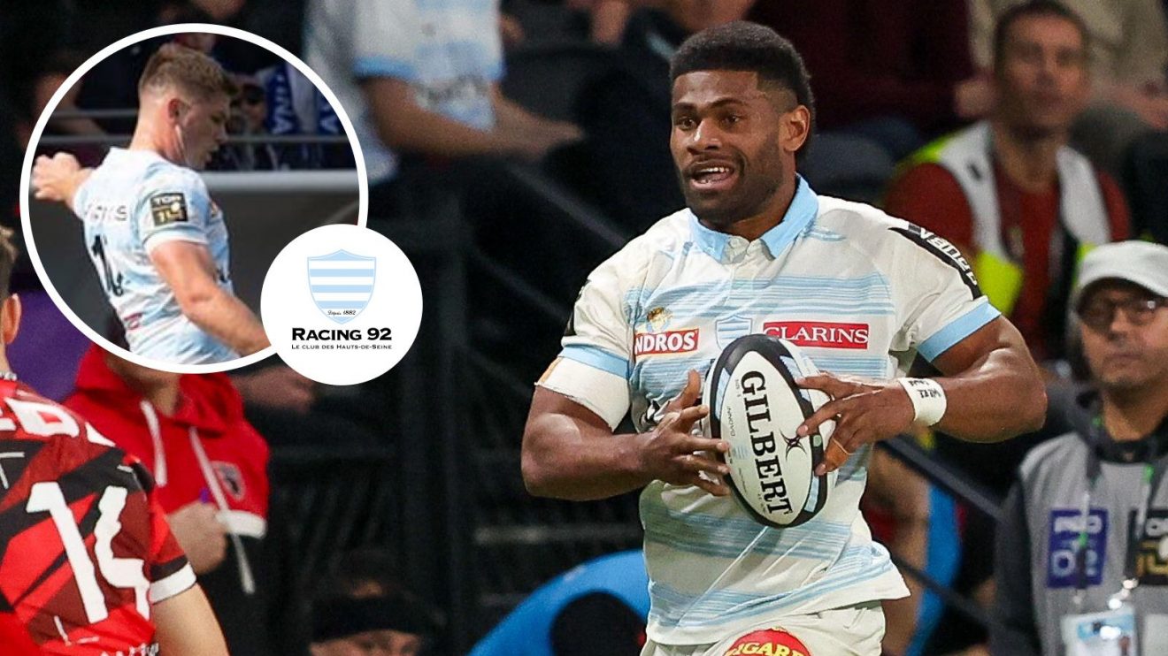 A two layered image of Wame Naituvi and an inset of Owen Farrell