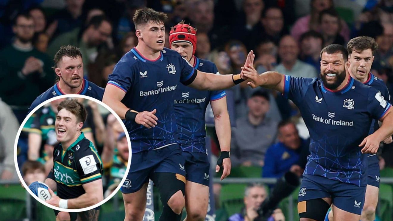 Leinster and Northampton Saints (inset), who will face each other in the Champions Cup semi-finals, celebrate tries.