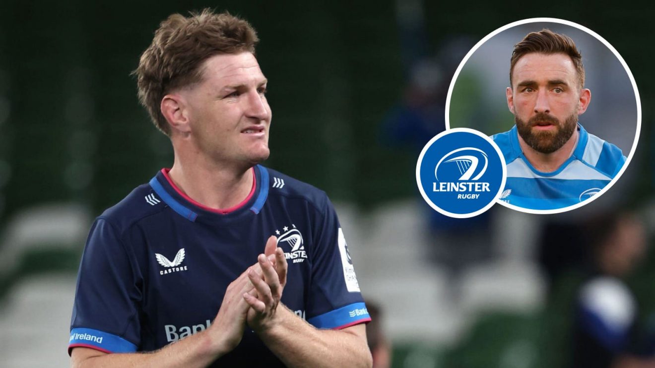 Jordie Barrett applauding the fans after Champions Cup win and Ireland and Leinster star Jack Conan (inset).