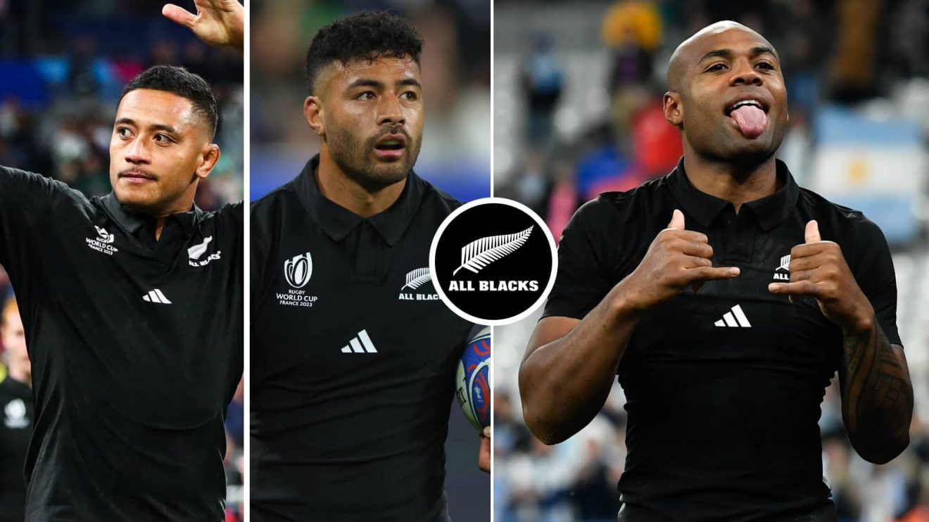 All Blacks Shannon Frizell, Richie Mo'unga and Mark Telea