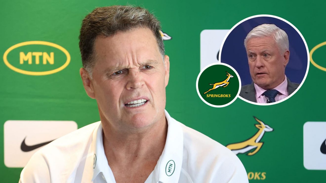 Springboks head coach Rassie Erasmus and an inset of Matt Williams.