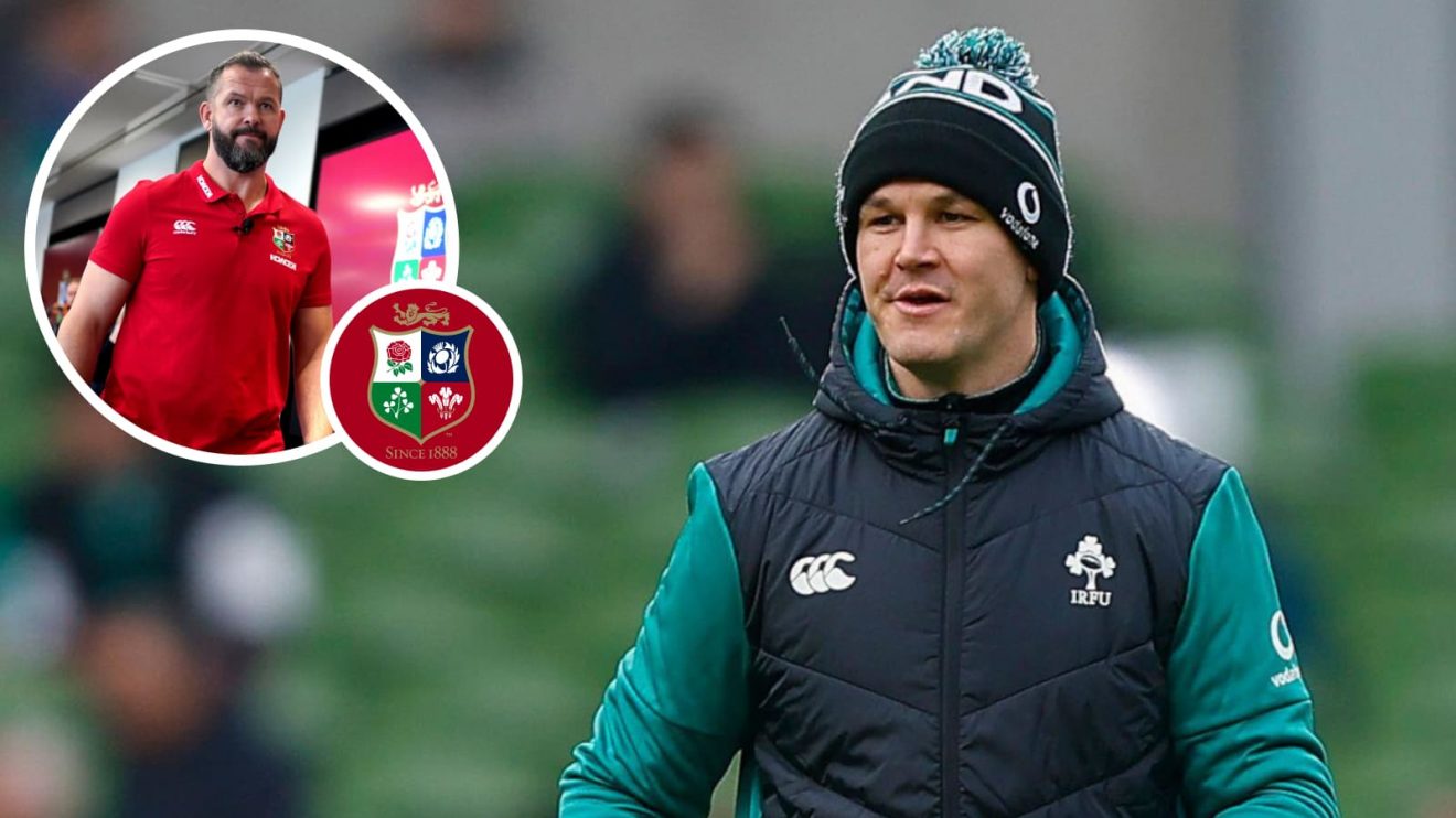 Johnny Sexton while coaching Ireland and British and Irish Lions head coach Andy Farrell (inset).