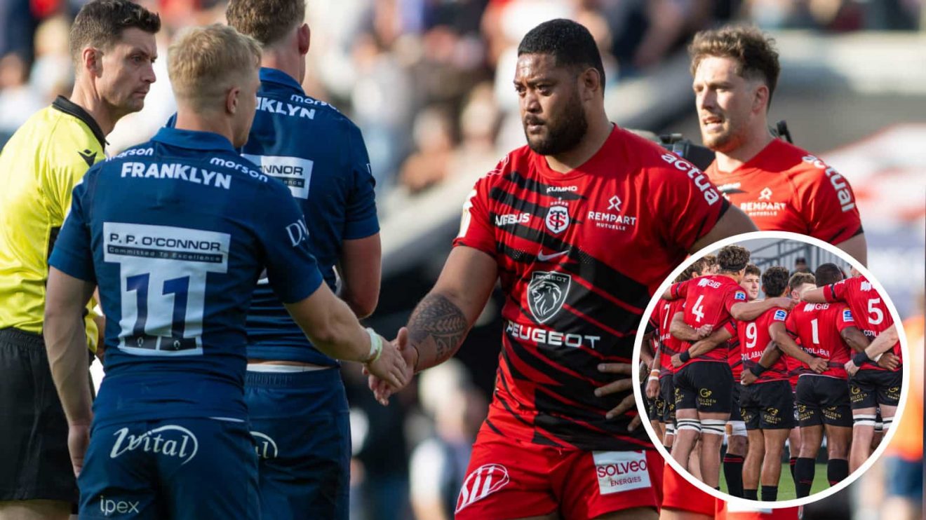 French giants Toulouse taking on English outfit Sale Sharks, and Crusaders side in a huddle (inset), who are the top ranked Super Rugby outfit.
