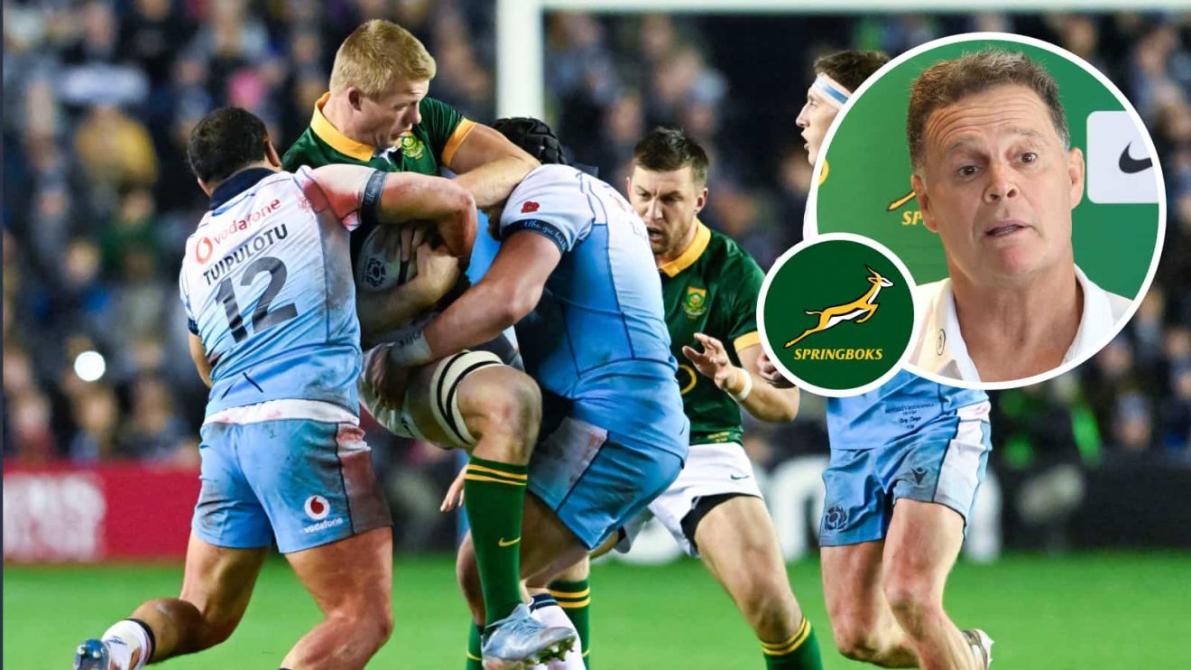 Springboks star playing against Scotland as part of the Bomb Squad and head coach Rassie Erasmus (inset).