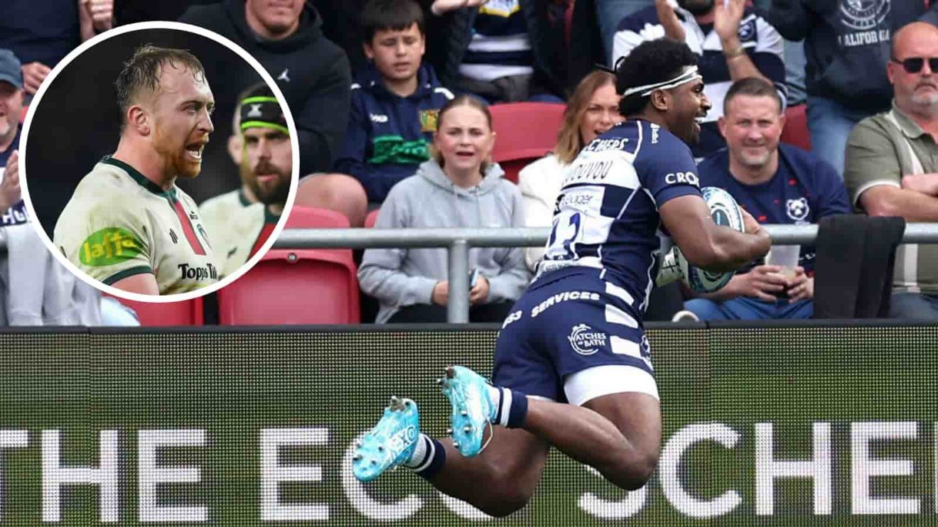 Bristol Bears star Kalaveti Ravouvou and an inset of Leicester Tigers forward Tommy Reffell.